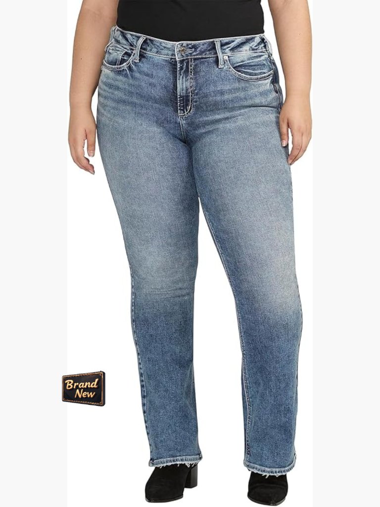 Plus Size Mid Rise Curvy Fit Bootcut Jeans Stretch Denim 20" Leg Opening